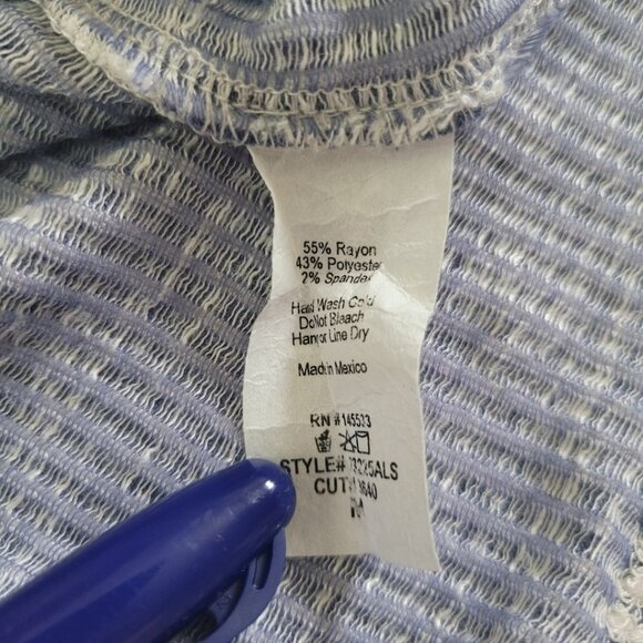 W5 Blouse Button Short Sleeve Striped Vertical Blue White Womens Medium - Picture 9 of 13